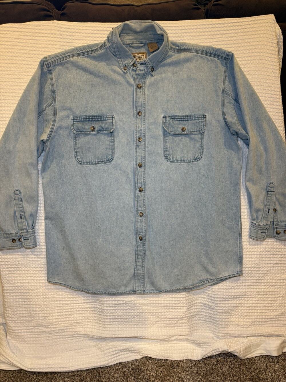 C.E. Schmidt Workwear Denim Shirt Men’s 2XLT Made in USA Blue Work Shirt